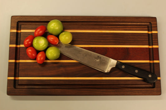 Black Walnut, Hard Maple and Padauk Edge Grain Cutting Board